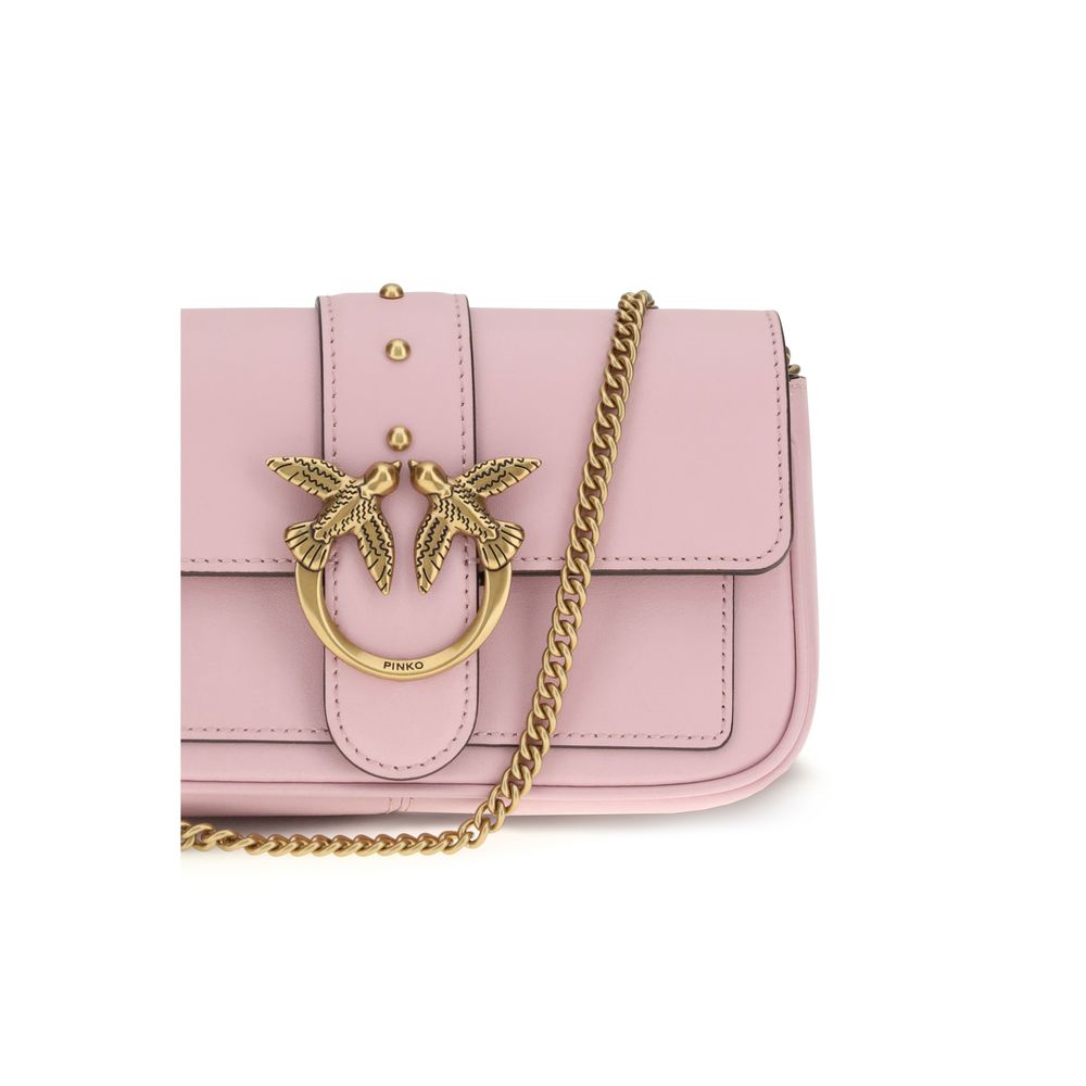 Pinko Love One Wallet on Chain Light Pink Leather
