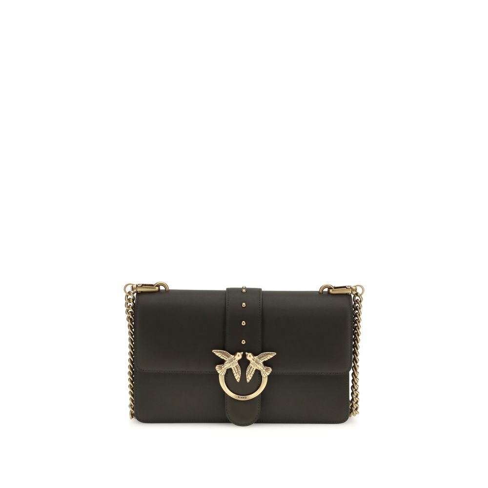 Pinko Love One Simply Medium Shoulder Bag Dark Brown Leather