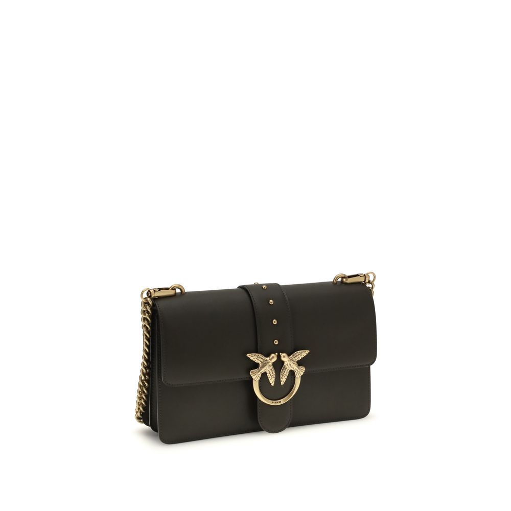 Pinko Love One Simply Medium Shoulder Bag Dark Brown Leather