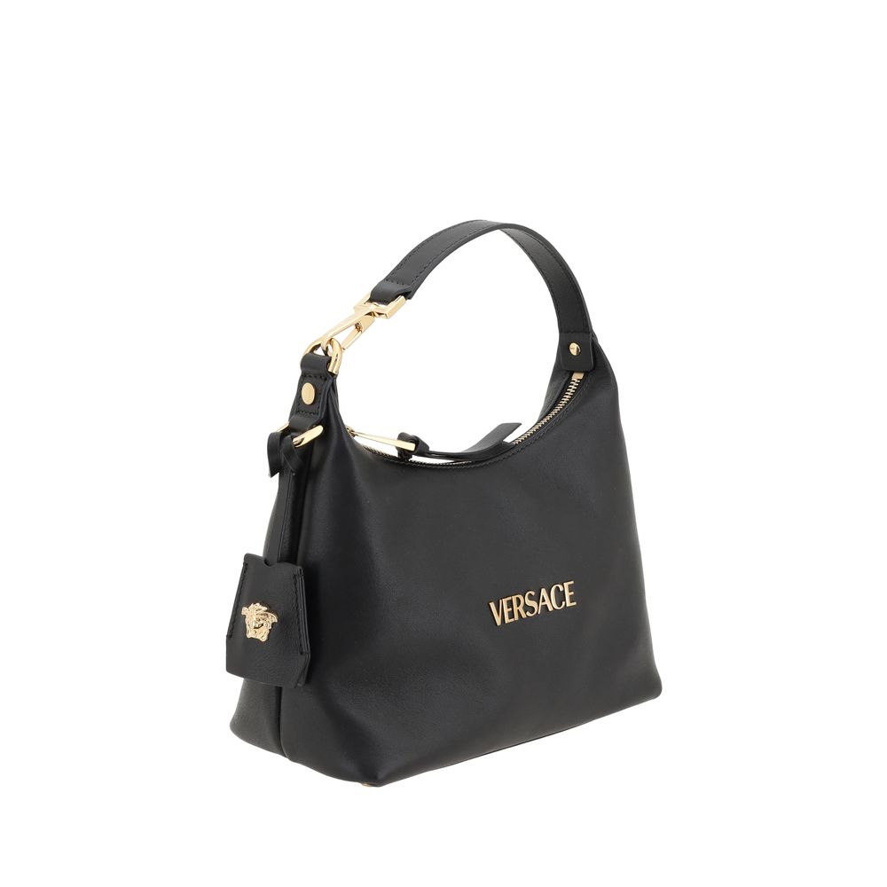 Versace Leather Hobo Handbag Black