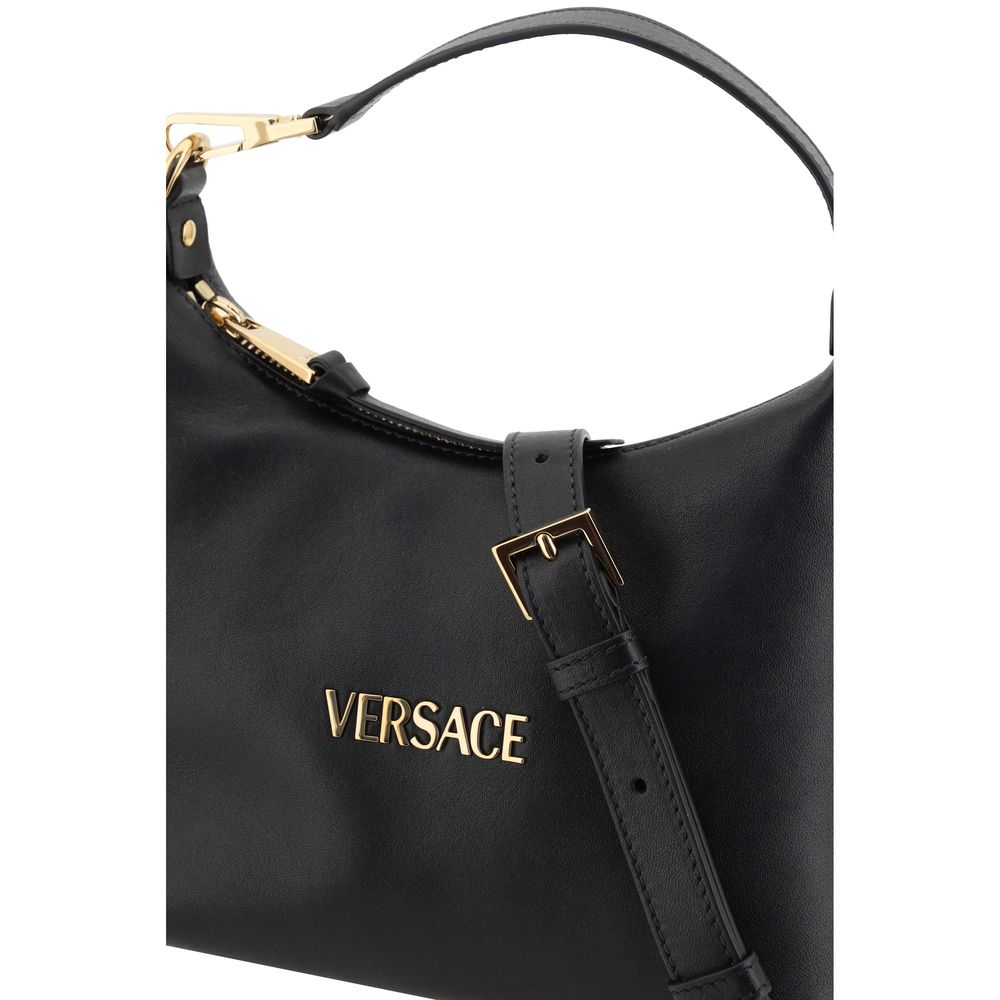 Versace Leather Hobo Handbag Black