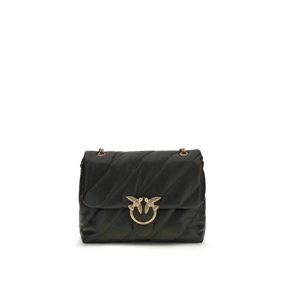 Pinko Love Puff Large Shoulder Bag Dark Brown Quilted Leather