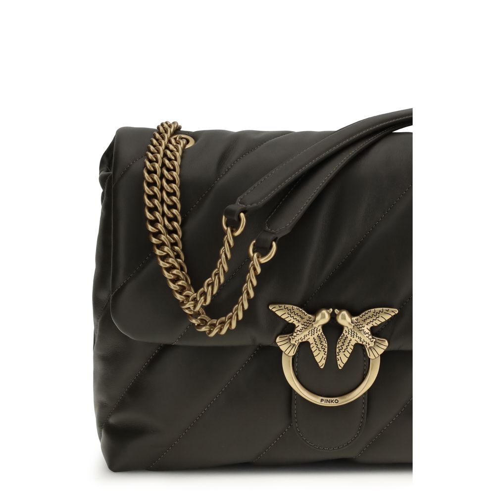 Pinko Love Puff Large Shoulder Bag Dark Brown Quilted Leather