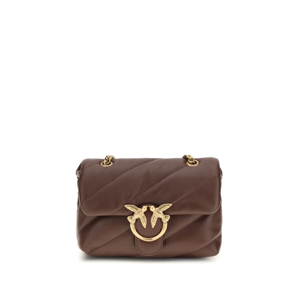 Pinko Love Puff Mini Shoulder Bag Quilted Calf Leather Brown