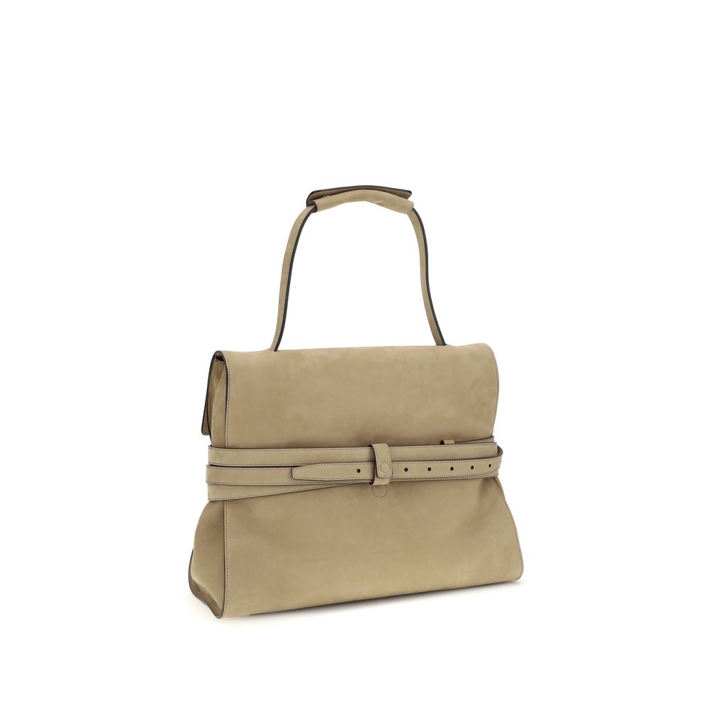 Moschino Tie Me Large Handbag Beige Suede Leather