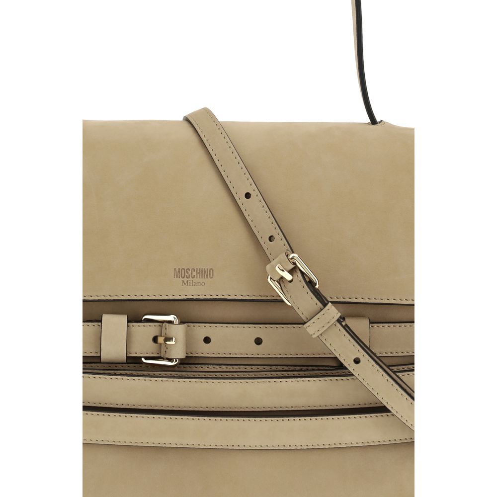 Moschino Tie Me Large Handbag Beige Suede Leather