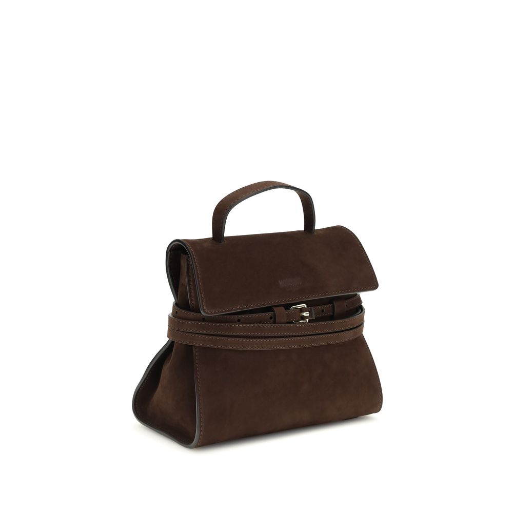Moschino Tie Me Medium Handbag Brown Suede Leather