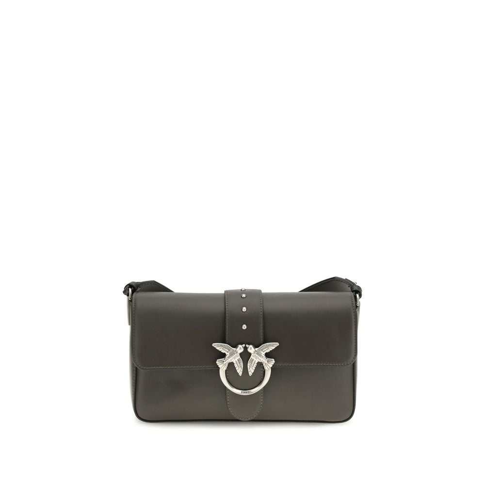 Pinko Love One Medium Shoulder Bag Dark Brown Leather