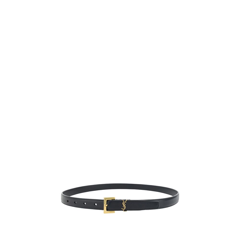 Saint Laurent Cassandre Slim Belt Black Smooth Leather 20mm YSL Logo