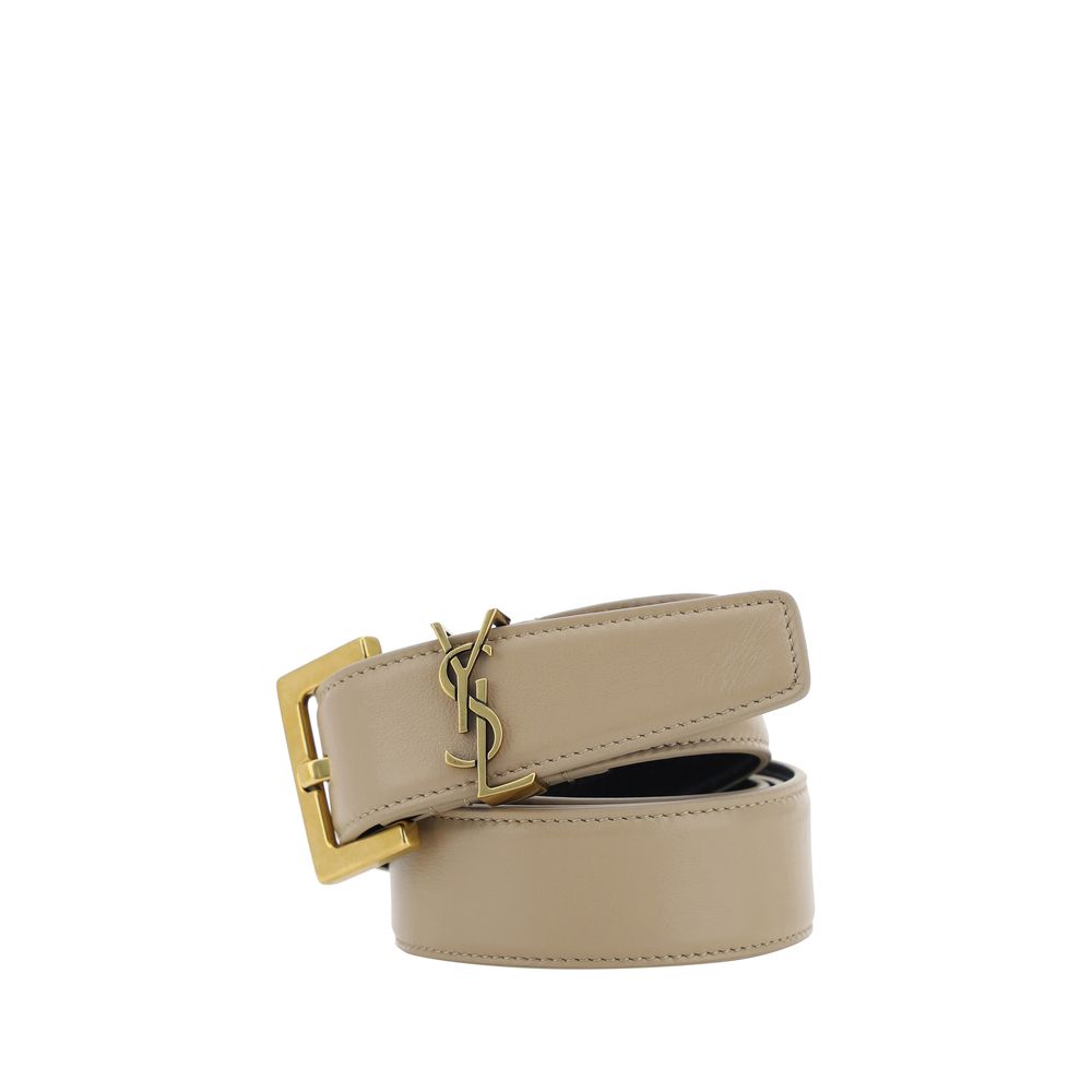 Saint Laurent Cassandre Reversible Beige and Black Leather Belt