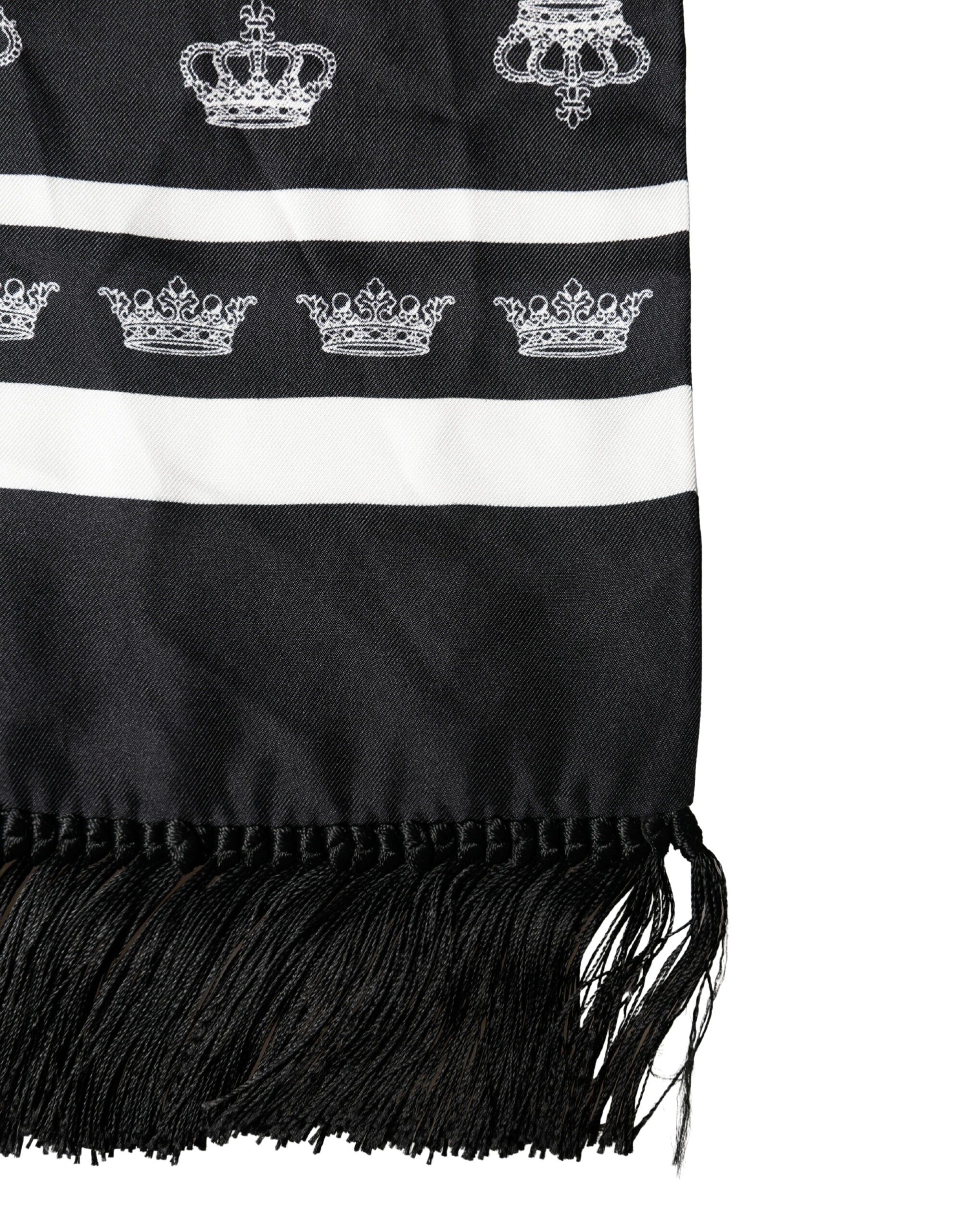 Dolce & Gabbana Black Silk Crown Fringe Neck Wrap 173cm x 32.5cm Scarf