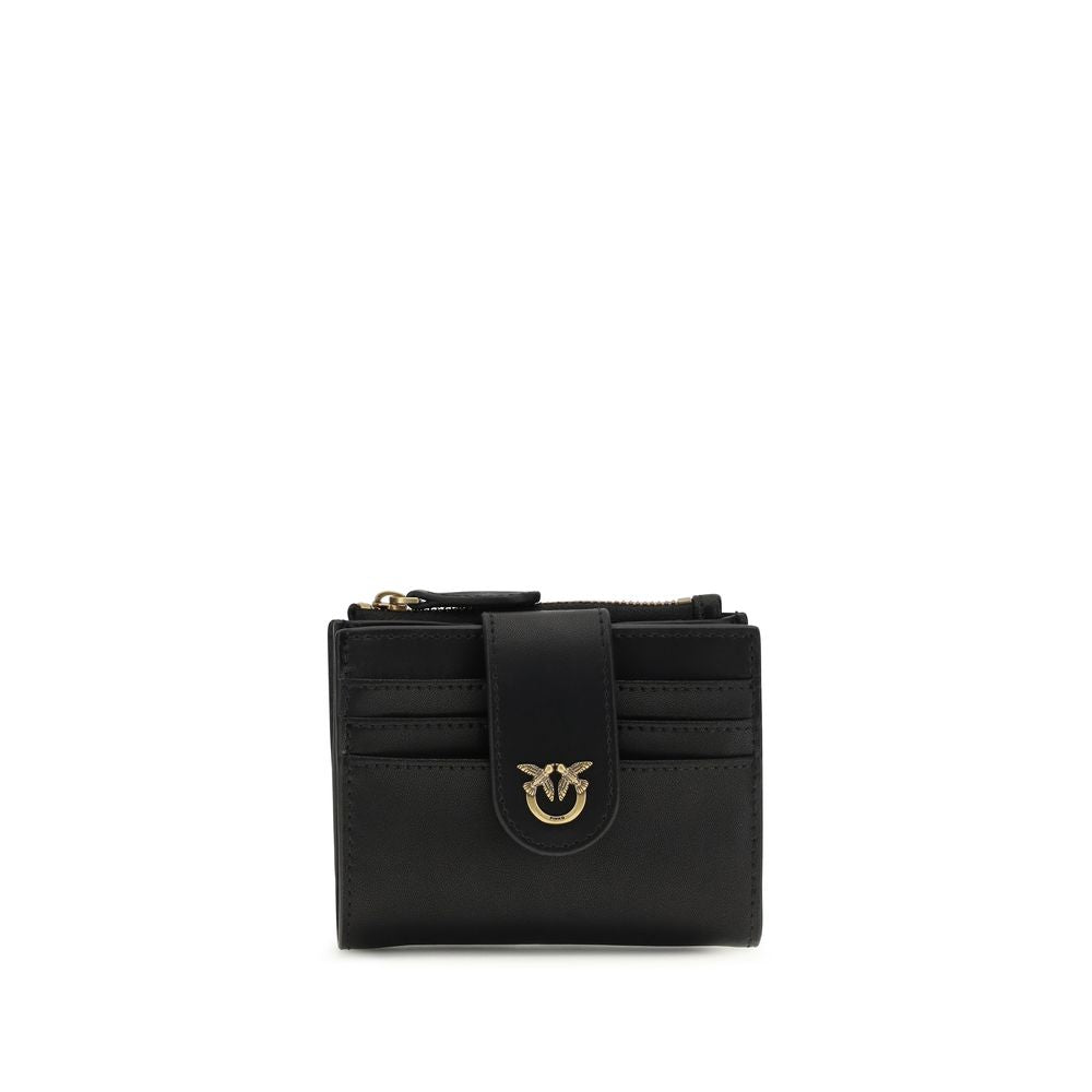 Pinko Love Birds Logo Wallet Small Calf Leather Black
