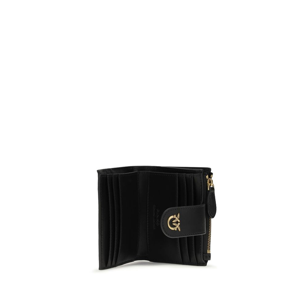 Pinko Love Birds Logo Wallet Small Calf Leather Black