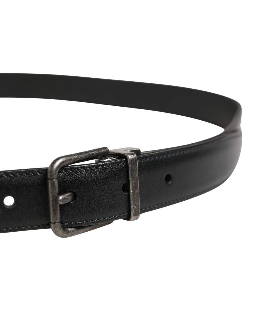 Dolce & Gabbana Men Black Classic Leather Metal Buckle Belt