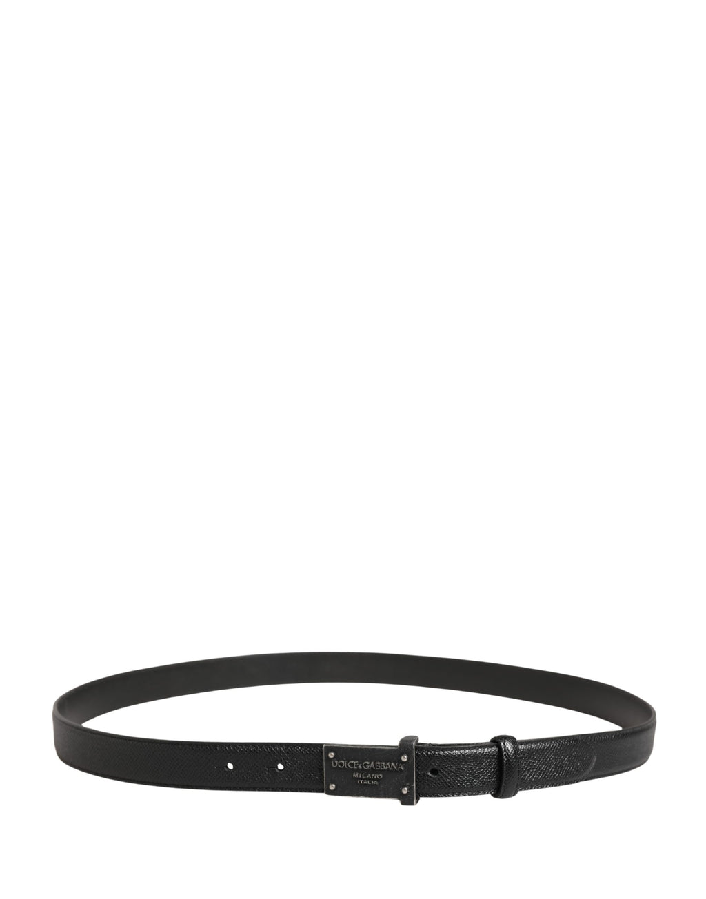 Dolce & Gabbana Men Black Calf Leather Logo Metal Buckle Belt