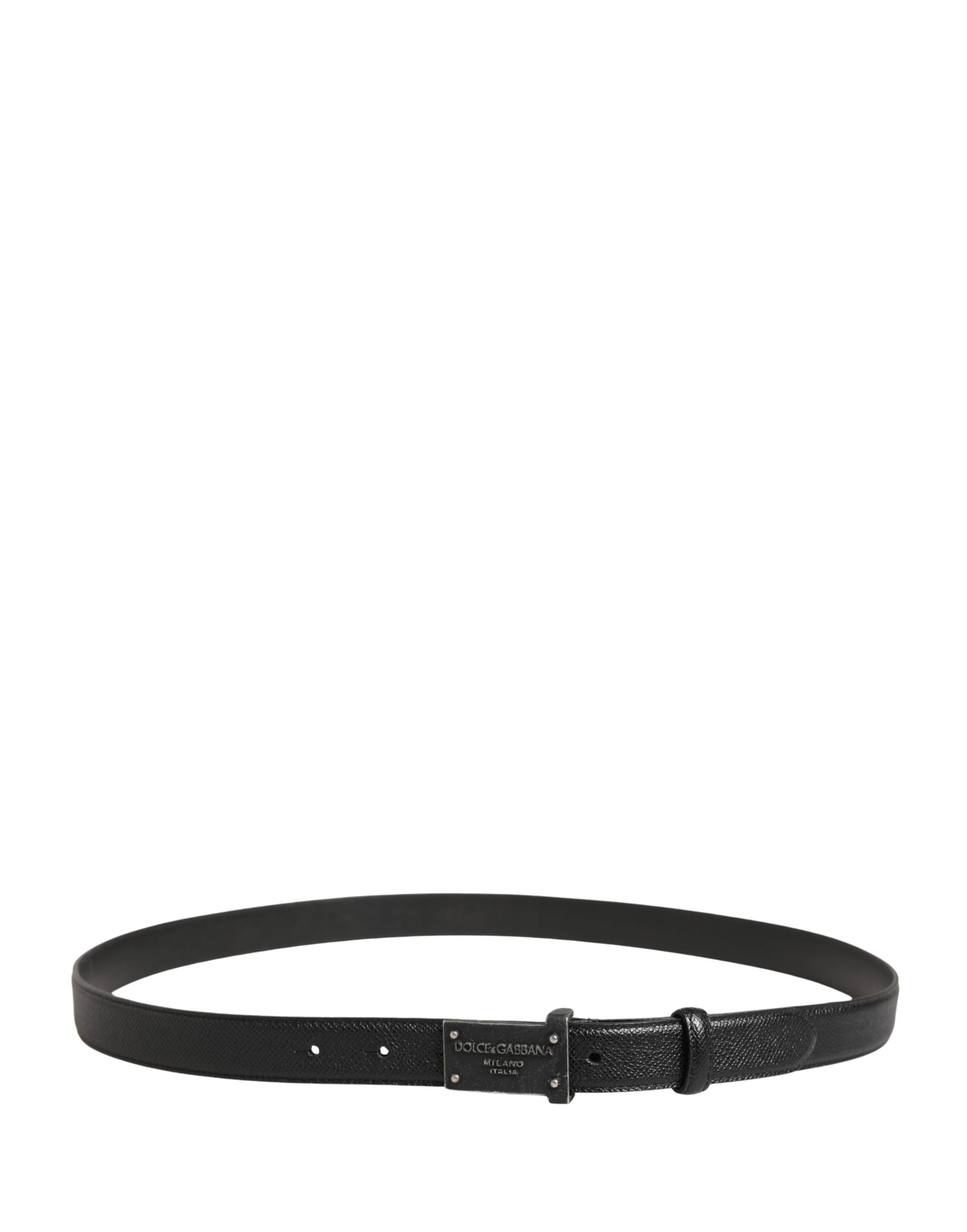Dolce & Gabbana Men Black Calf Leather Logo Metal Buckle Belt
