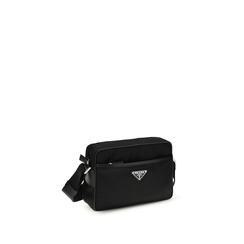 Prada Re-Nylon & Saffiano Leather Shoulder Bag in Black