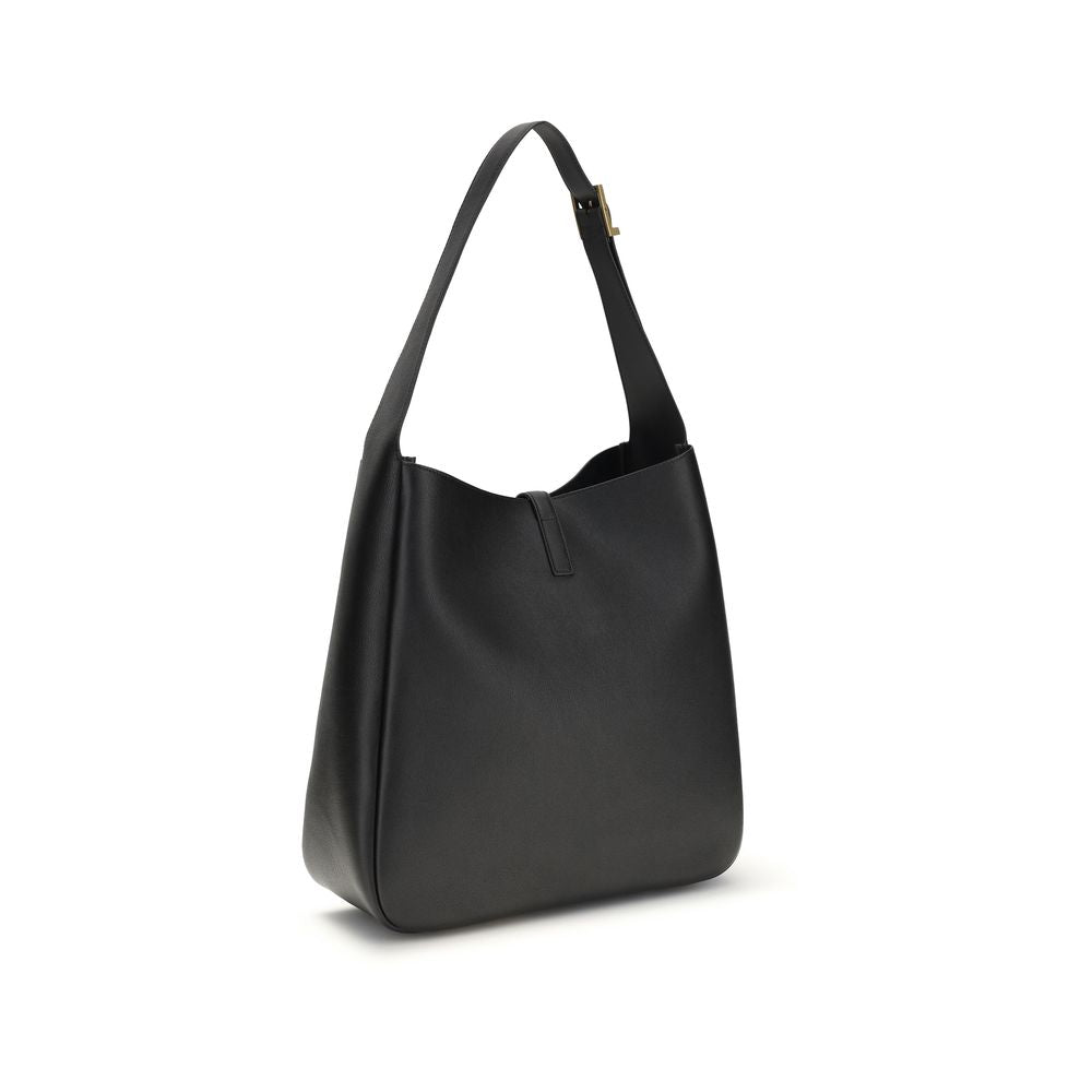 Saint Laurent Le 5 à 7 Large Hobo Bag Black Grained Leather YSL Logo