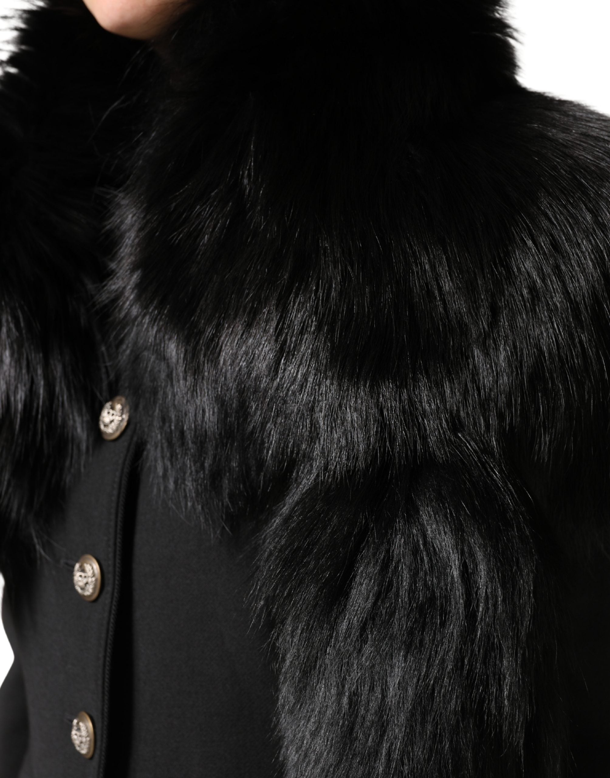 Dolce & Gabbana Black Fox Fur Neck Wrap Warmer Winter Scarf