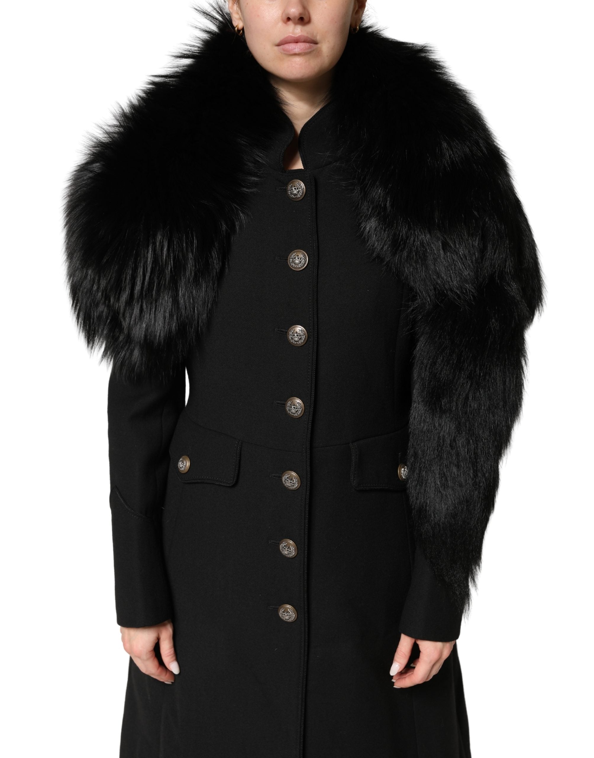 Dolce & Gabbana Black Fox Fur Neck Wrap Warmer Winter Scarf