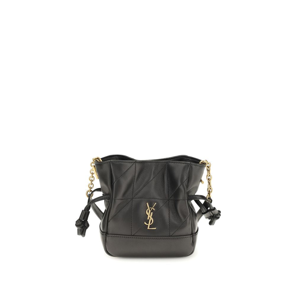 Saint Laurent Jamie Mini Drawstring Shoulder Bag Black Lambskin YSL Logo
