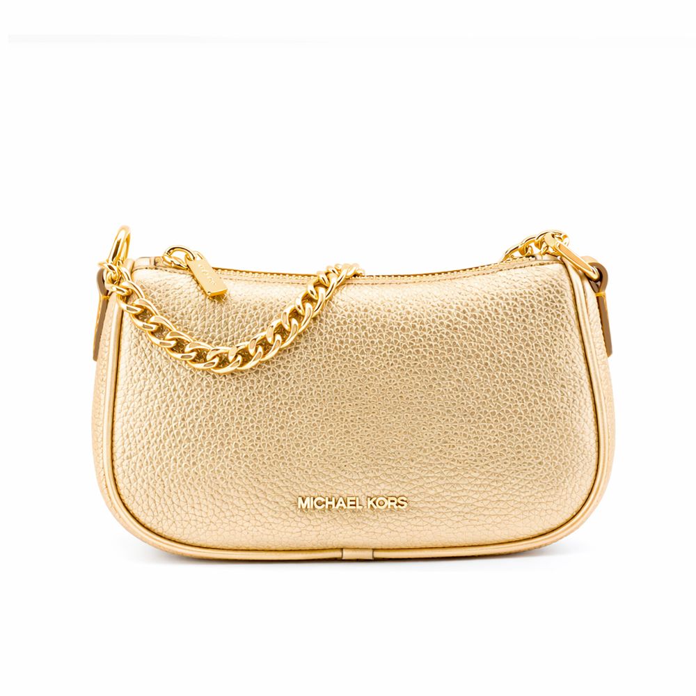 Michael Kors Carmela Medium Metallic Leather Shoulder Bag Pale Gold