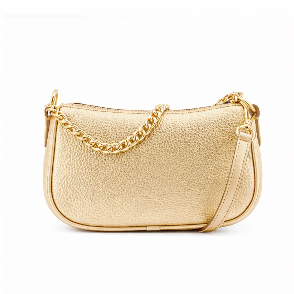 Michael Kors Carmela Medium Metallic Leather Shoulder Bag Pale Gold