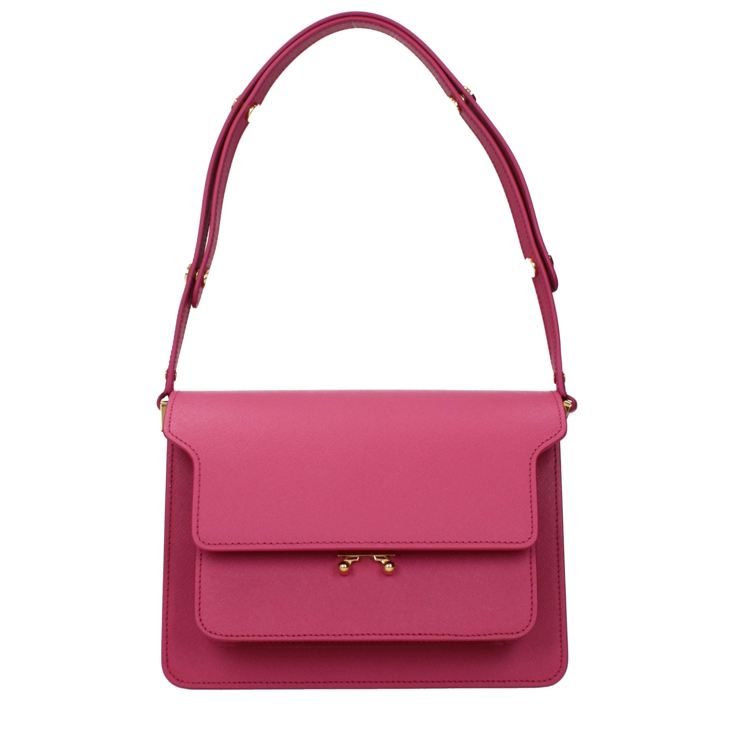 Marni Trunk Soft Leather Shoulder Bag in Fuchsia