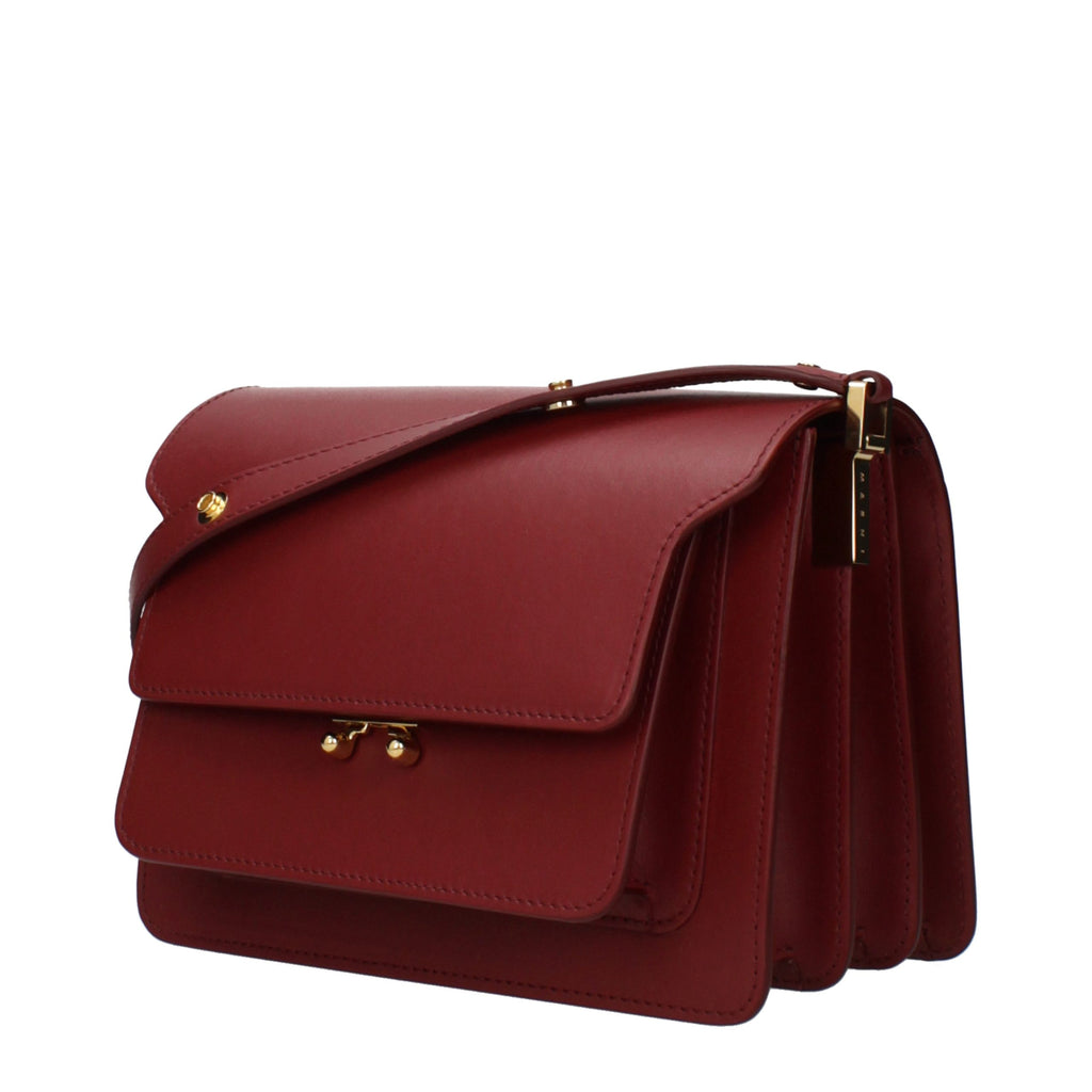 Marni Trunk Soft Leather Shoulder Bag in Burgundy