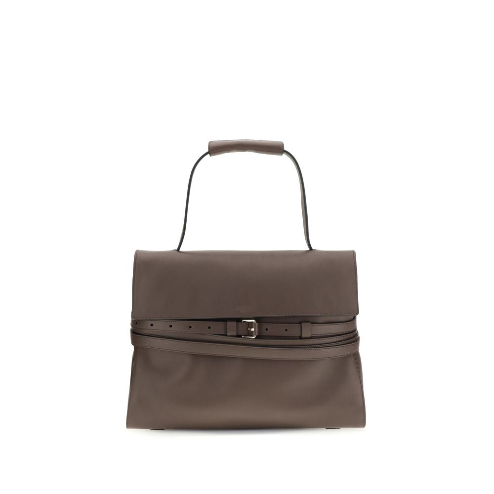 Moschino Tie Me Medium Handbag Taupe Leather