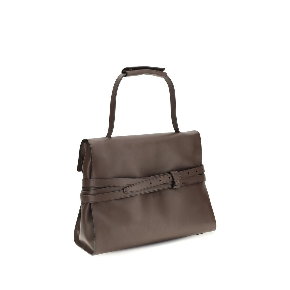 Moschino Tie Me Medium Handbag Taupe Leather