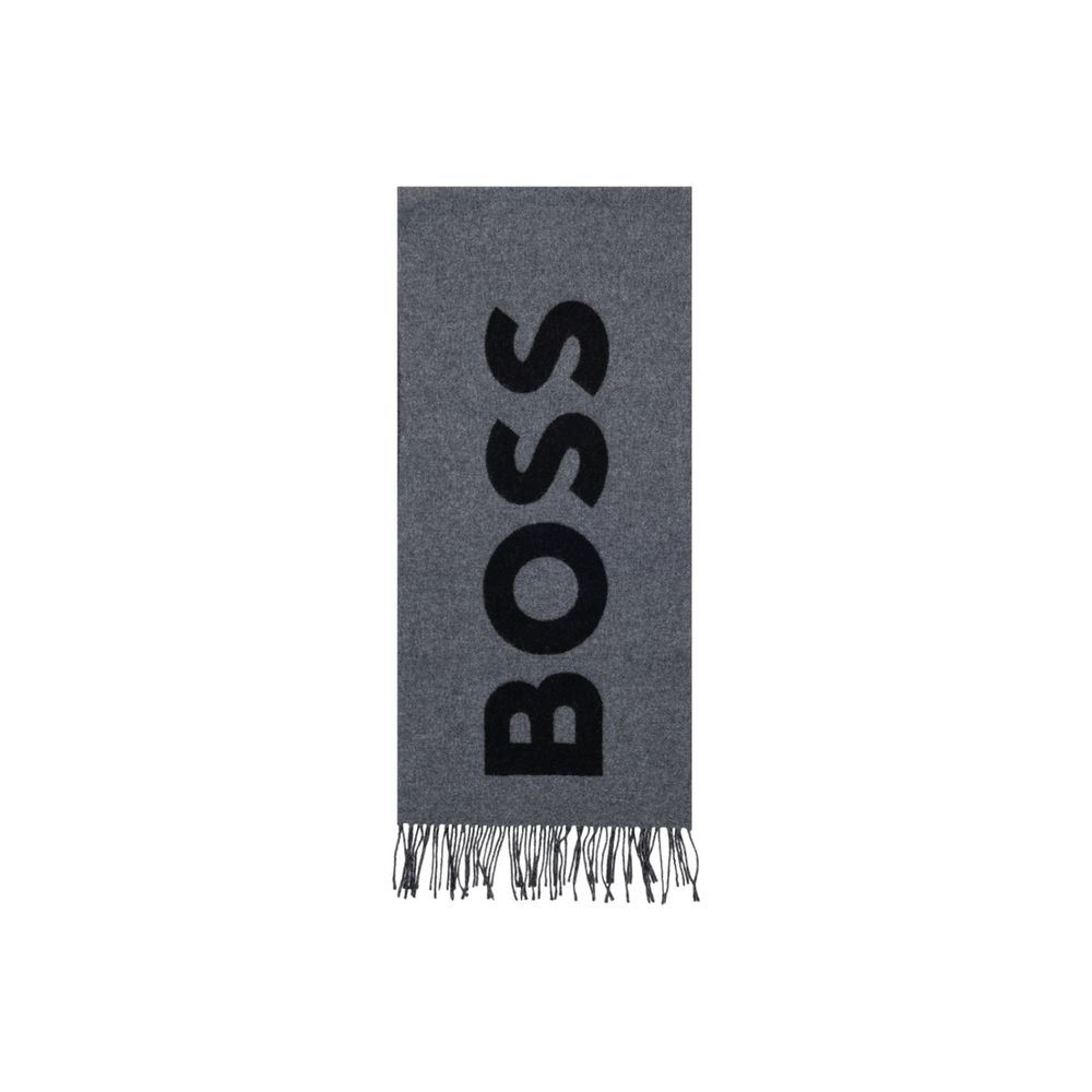 Hugo Boss Gray Wool Scarf