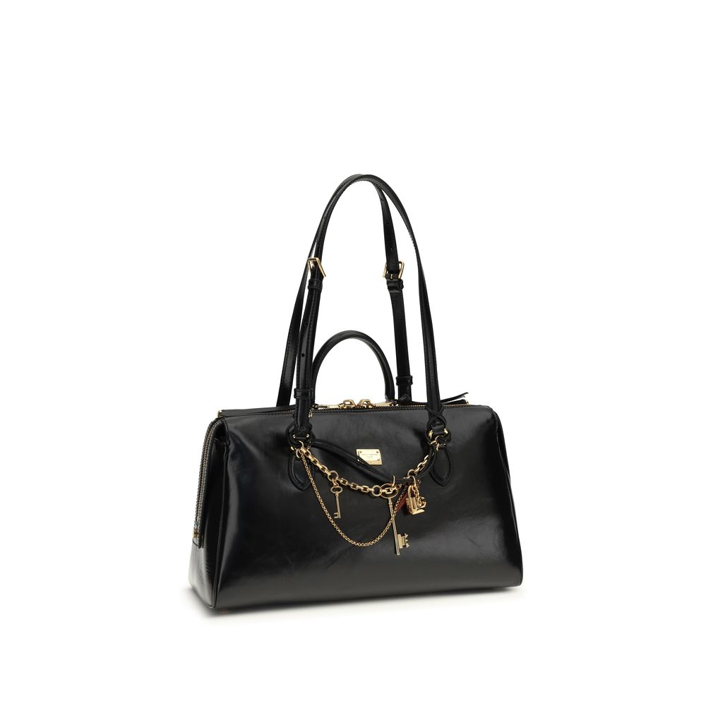 Dolce & Gabbana Medium Vittoria Charm Leather Bag in Black