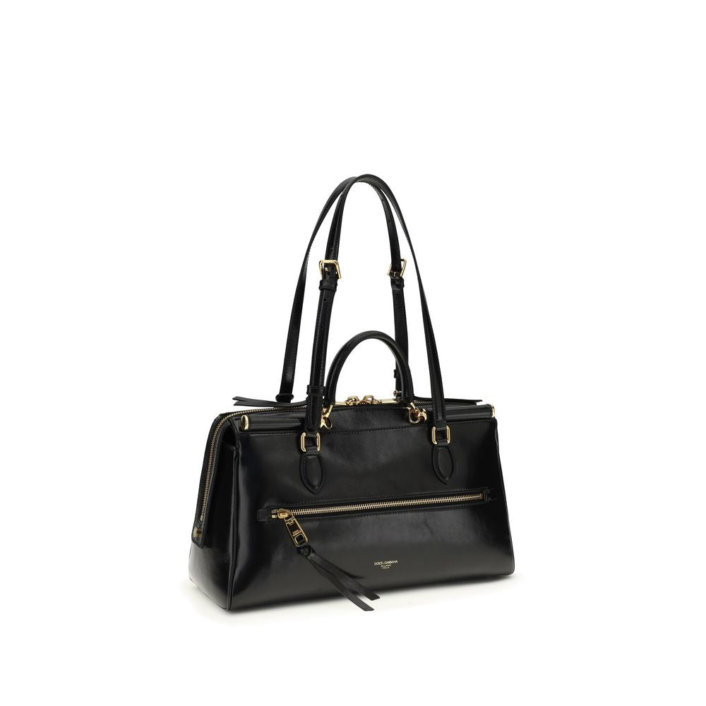 Dolce & Gabbana Medium Vittoria Charm Leather Bag in Black