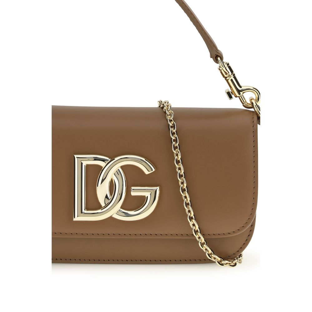 Dolce & Gabbana DG Logo Leather Shoulder Bag in Caramel Brown
