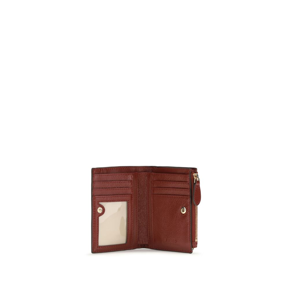 Pinko Logo Wallet Small Calf Leather Burgundy