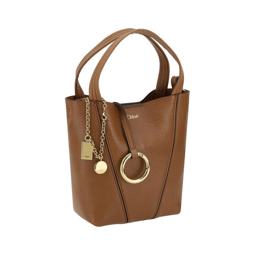 Chloé Spin Small Shoulder Bag Brown Grained Calf Leather