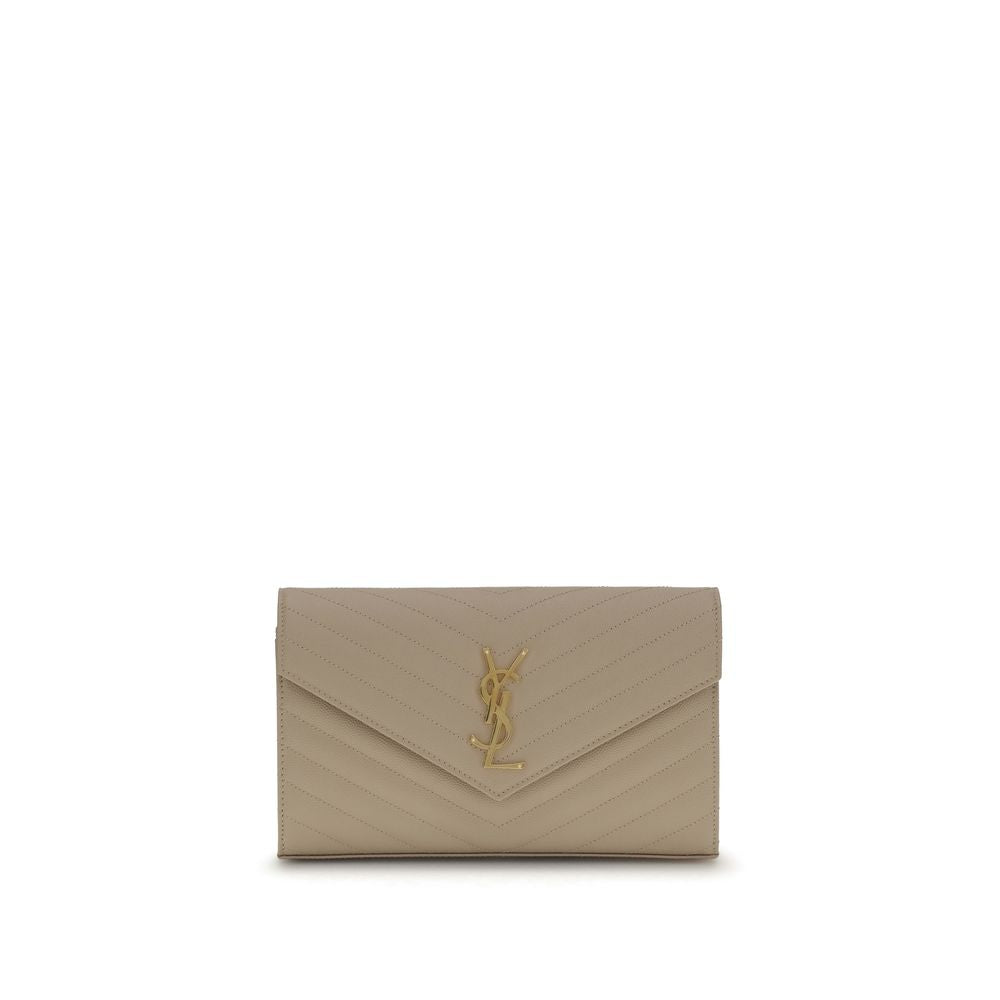 Saint Laurent Monogram Chain Wallet Beige Matelassé Leather YSL Logo