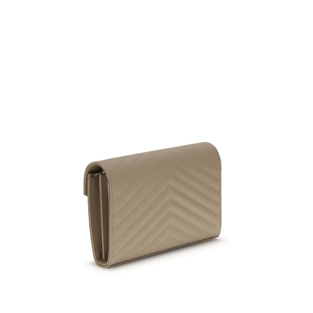 Saint Laurent Monogram Chain Wallet Beige Matelassé Leather YSL Logo