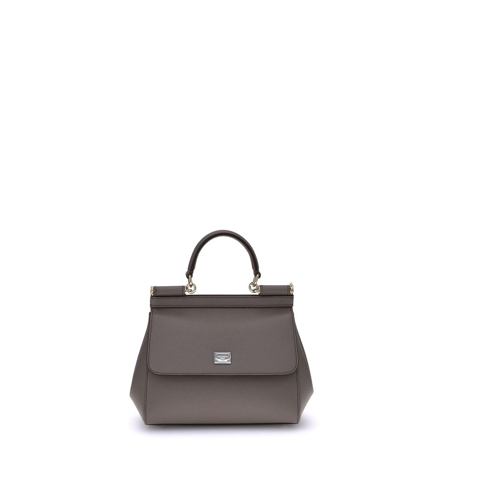 Dolce & Gabbana Sicily Soft Small Taupe Calf Leather Handbag