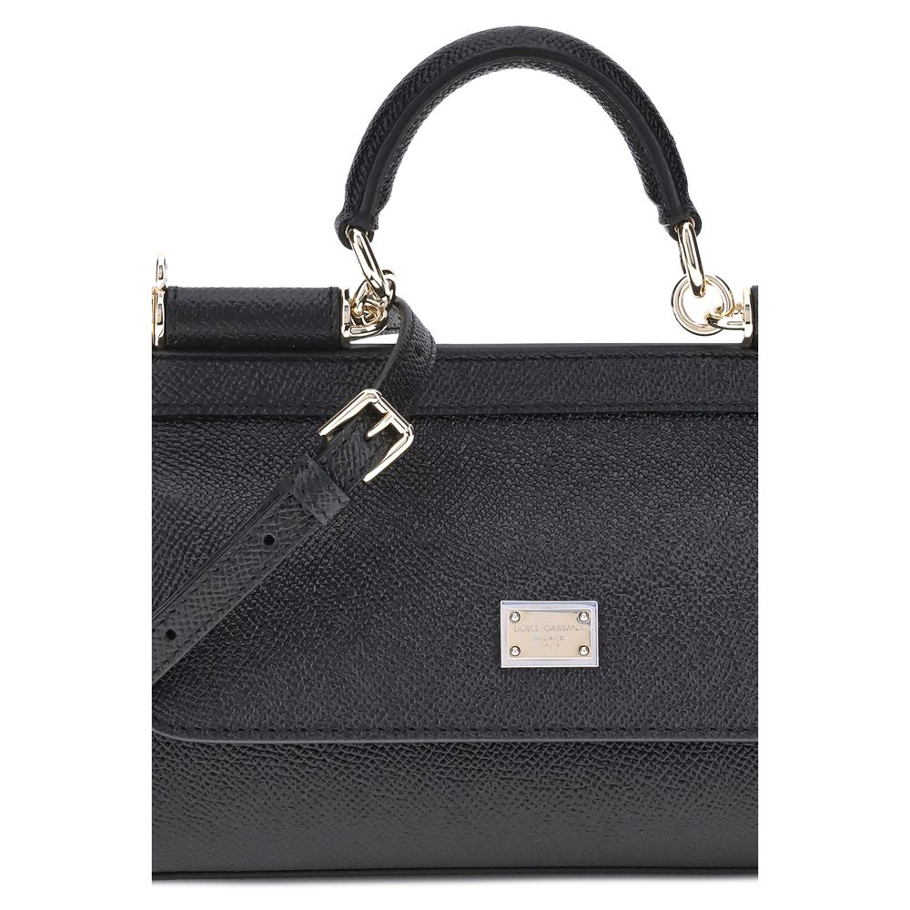Dolce & Gabbana Sicily Small Black Calf Leather Handbag