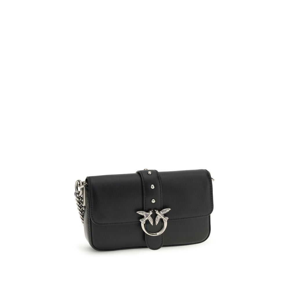Pinko Baby Love Micro Shoulder Bag Black Calf Leather