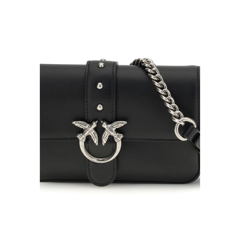 Pinko Baby Love Micro Shoulder Bag Black Calf Leather