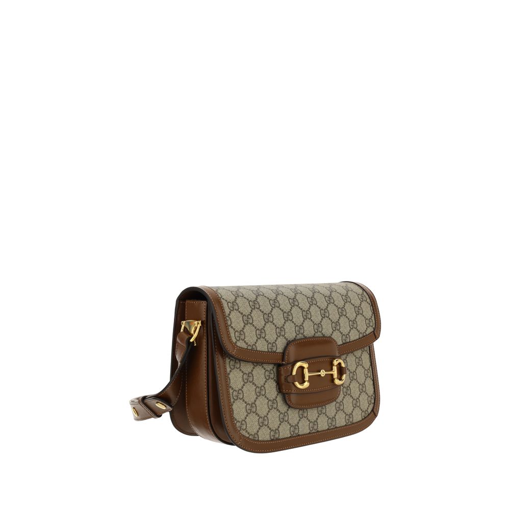 Gucci Horsebit Shoulder Bag Beige Ebony GG Supreme Canvas