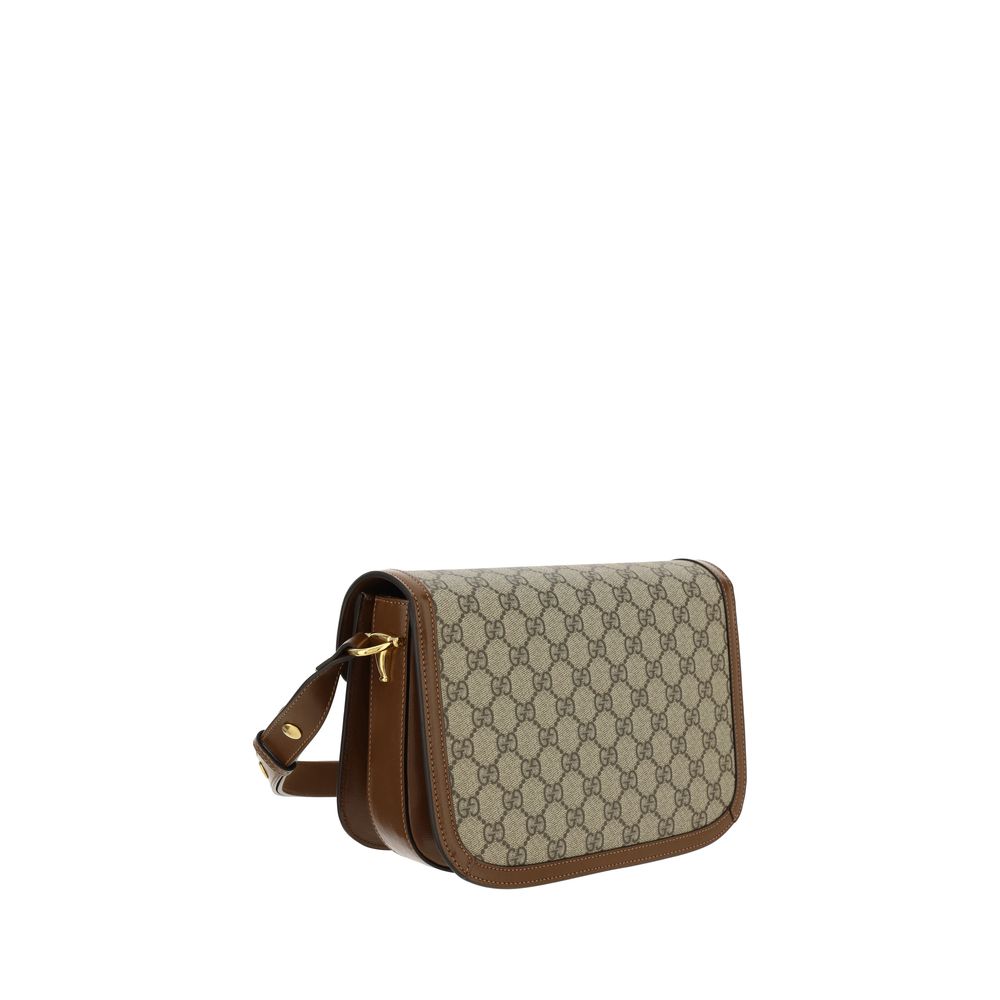 Gucci Horsebit Shoulder Bag Beige Ebony GG Supreme Canvas