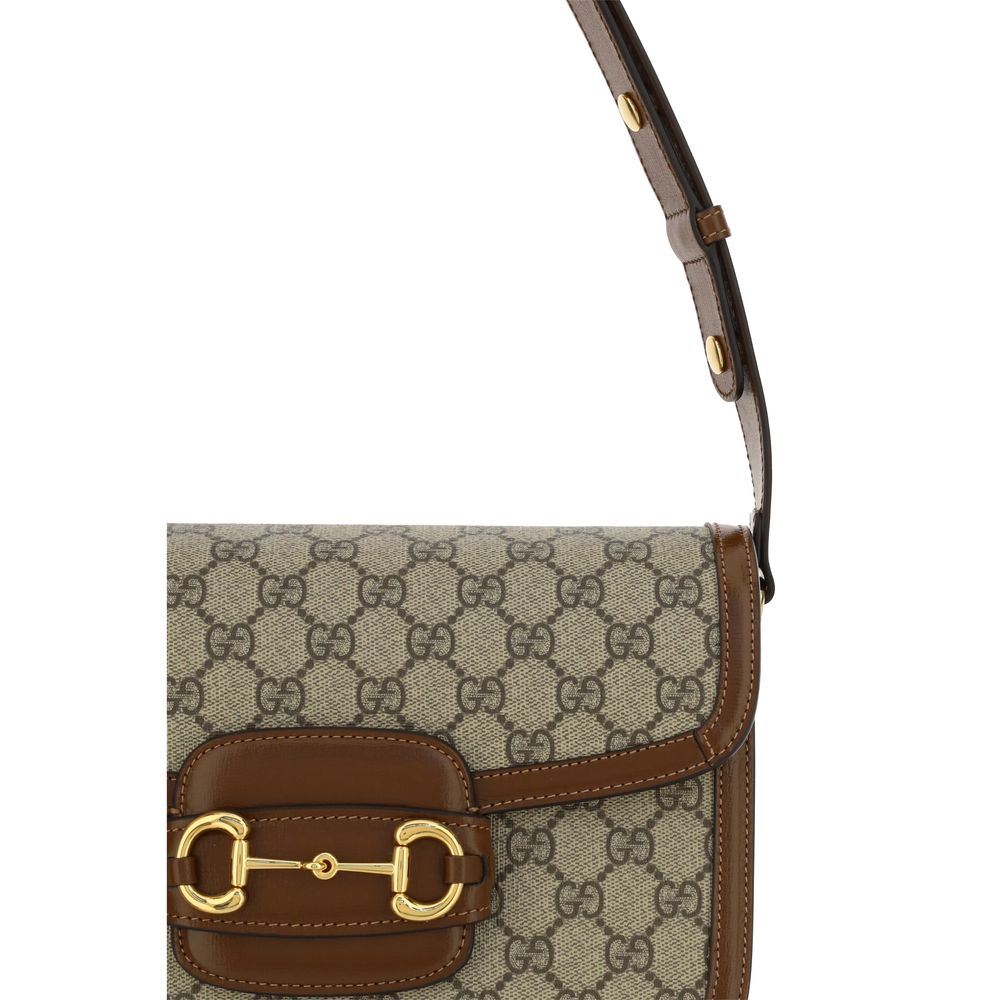Gucci Horsebit Shoulder Bag Beige Ebony GG Supreme Canvas