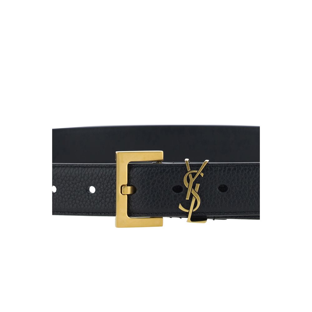 Saint Laurent Black Calf Leather Bos Taurus Regular Belt