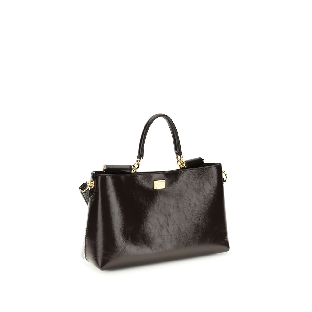 Dolce & Gabbana Medium Vittoria Leather Handbag in Dark Brown