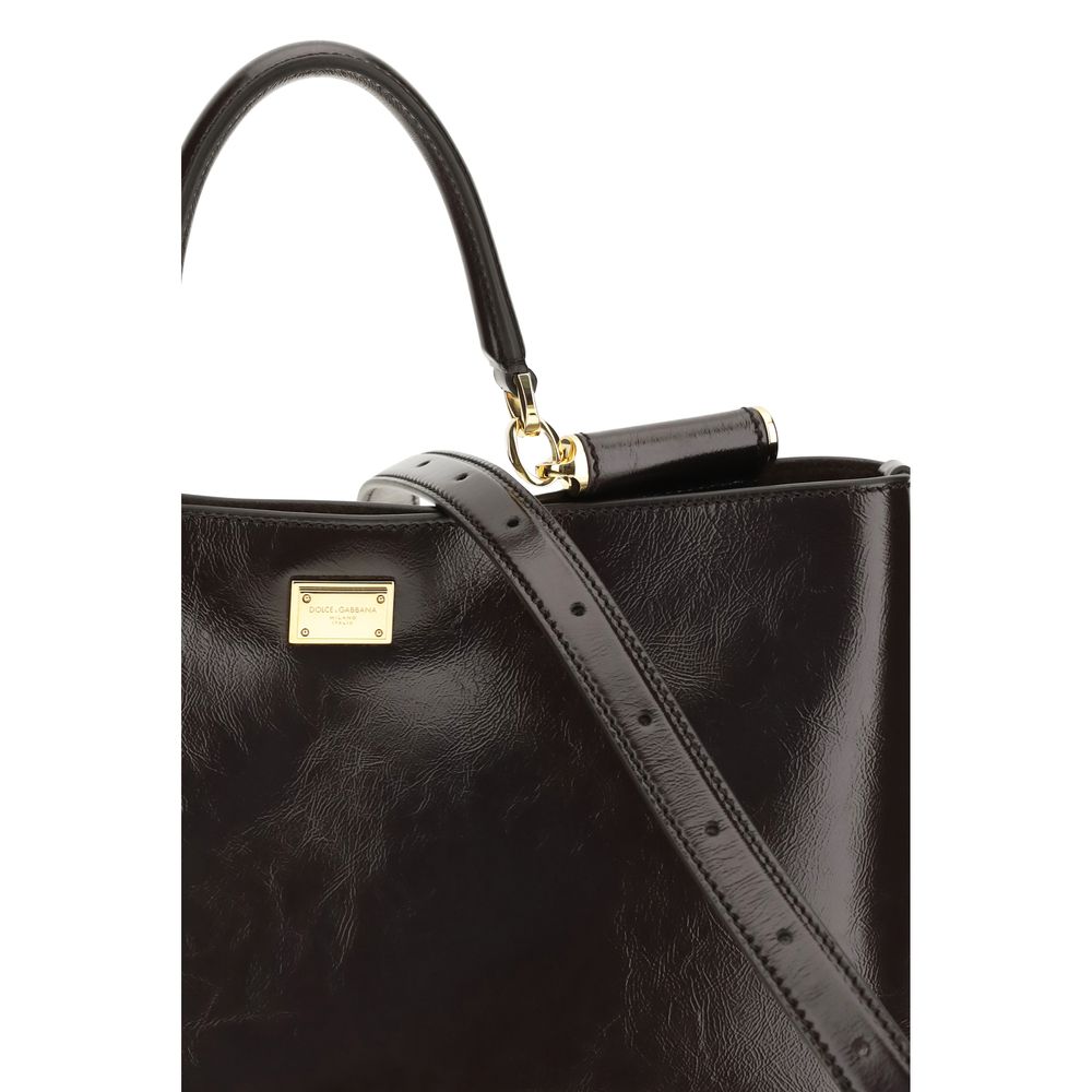 Dolce & Gabbana Medium Vittoria Leather Handbag in Dark Brown