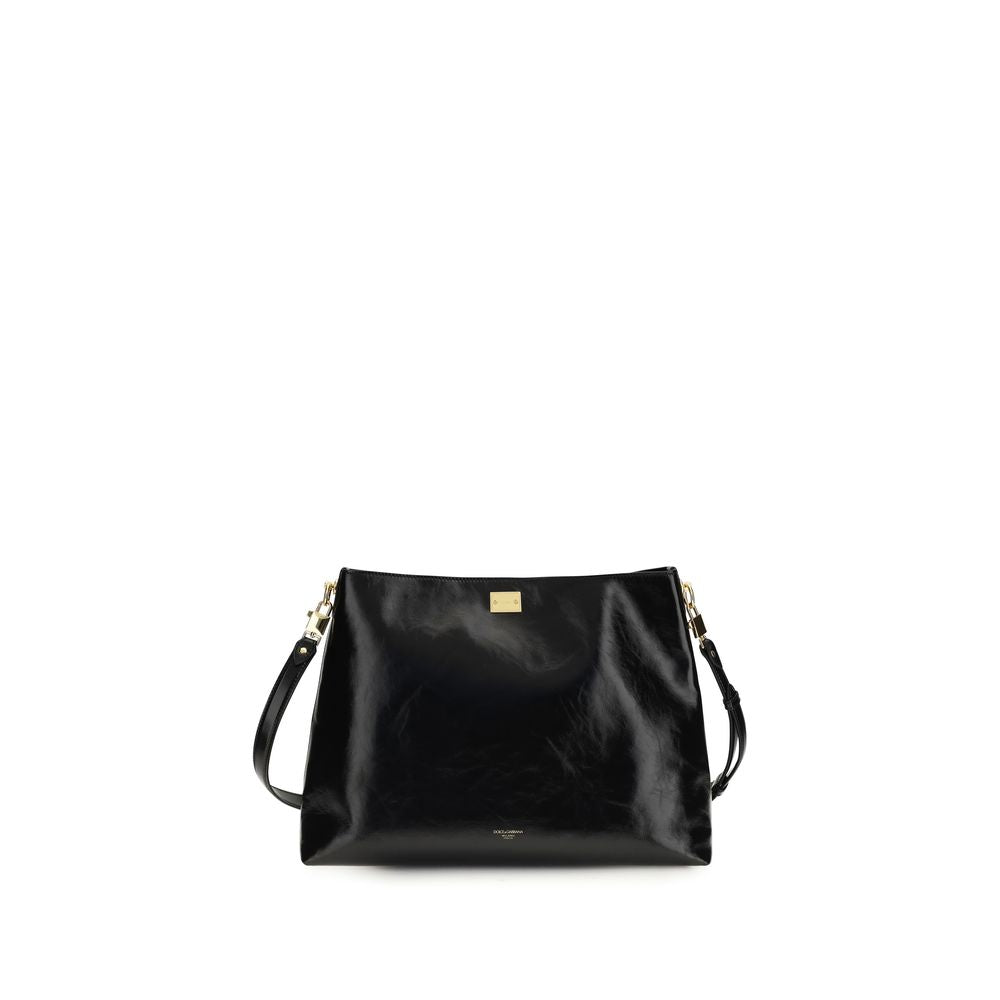 Dolce & Gabbana Large Vittoria Leather Shoulder Bag in Black